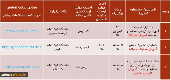 جدول زمان بندی برگزاری همایش